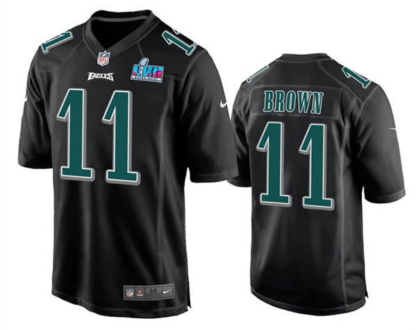 Men's Philadelphia Eagles #11 A.J. Brown Black Super Bowl LVII Patch Stitched Game Jersey